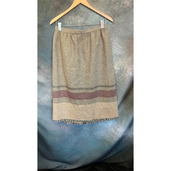 Vintage Haberdashery by Personal Tweed Plaid Wrap Skirt Midi Fringed Hem Size 12 - Picture 4 of 6